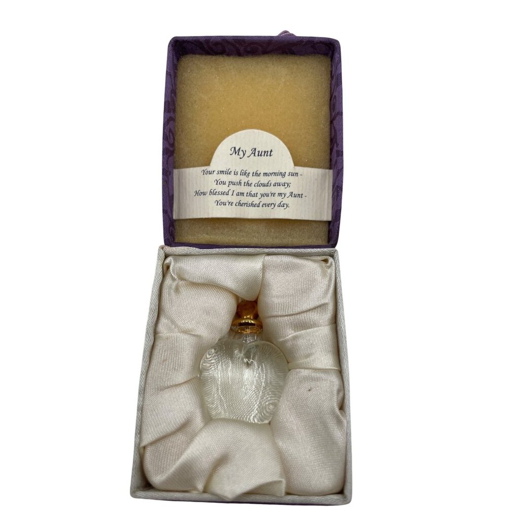 Heart-Shaped Glass Perfume Bottle Gold-Tone Lid In Purple Gift Box - My Aunt Poe